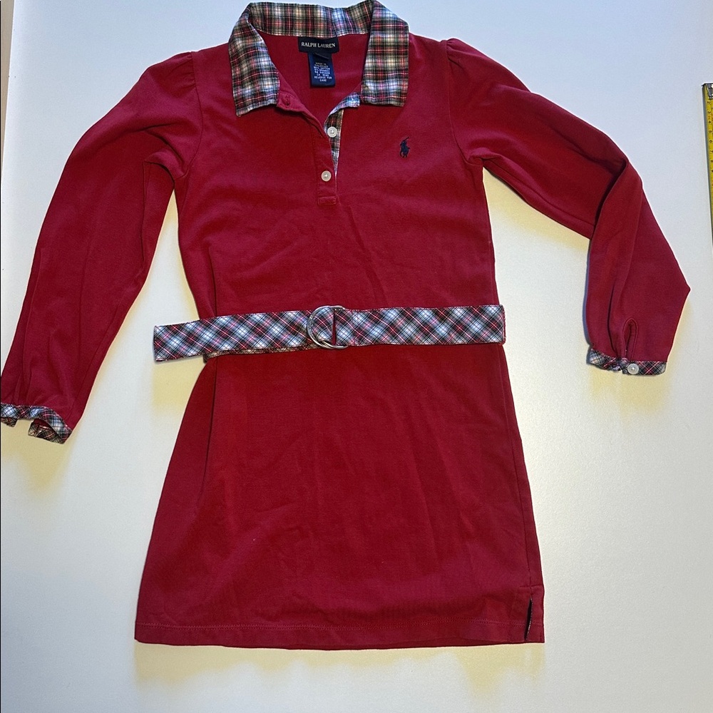 Ralph Lauren Scarlet Polo Dress with Checkered Details